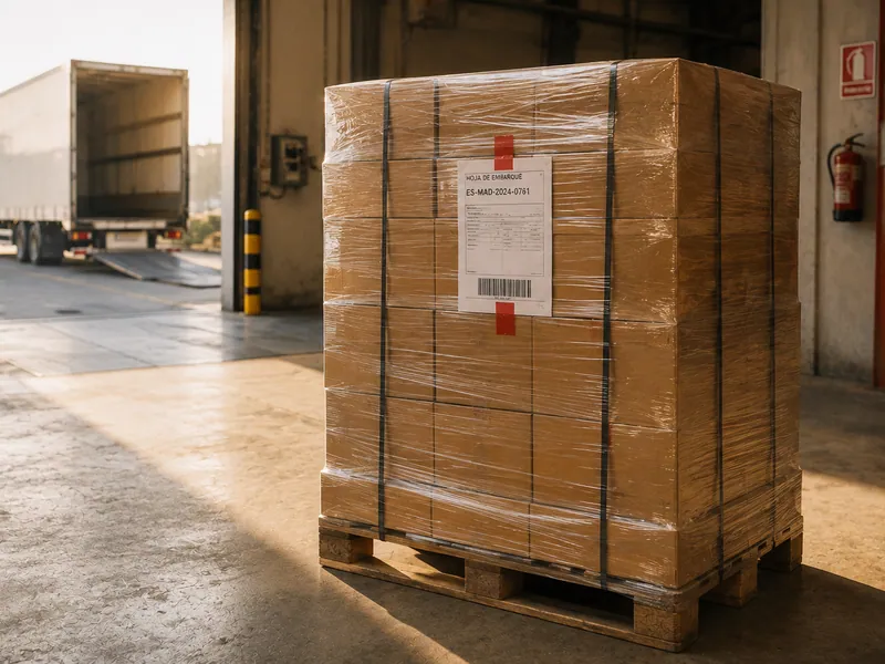 Palés de mudanza retractilados y etiquetados para exportación